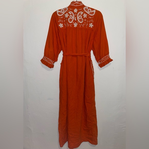 Vintage 1970s Embroidered Button-Front Pocket Maxi House Dress - Picture 5 of 8